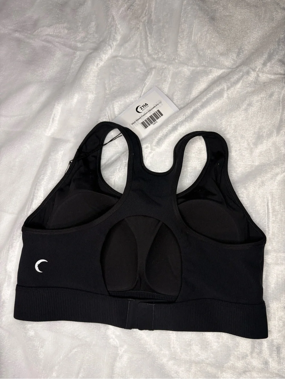 NWT ZYIA Black Ribbed Racerback Sports Bra